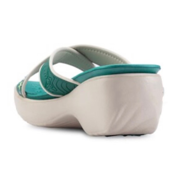 HUSH PUPPIES • Lollipop Green/White Criss-Cross Strappy Slip-On Wedge Sandals - Picture 5 of 16